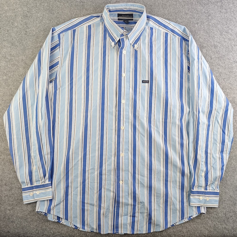 Faconnable Shirt Mens Large Relaxed Fit Blue Striped Long Sleeve Button Down